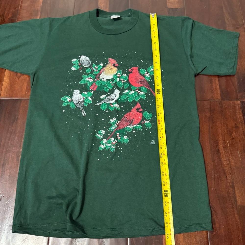 Vintage Cotton Grove Winter Holly Birds Green Shirt Size Large 1994 - Picture 6 of 7